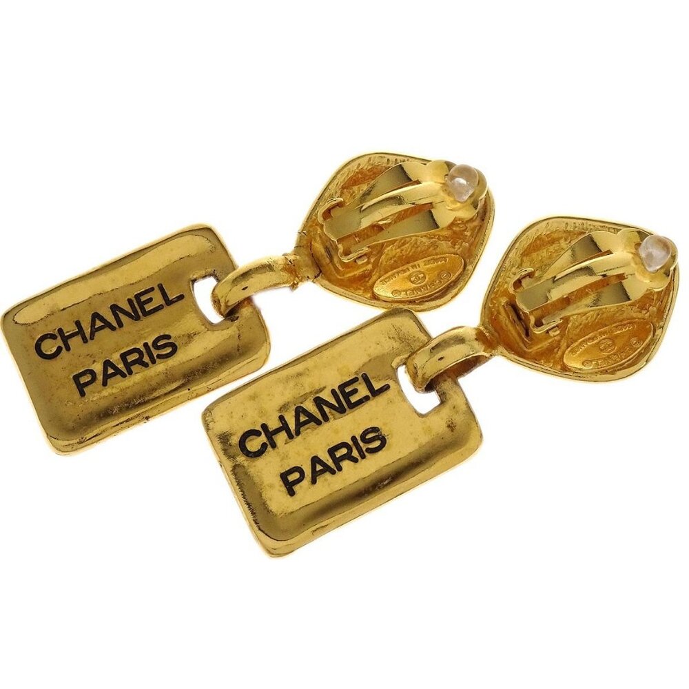 Chanel Dangle Clip-On Earrings Rectangle Rhombus Gold 2448 154845 - Picture 7 of 8